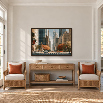 Manhattan Street in Autumn impressionist wall art in an entryway