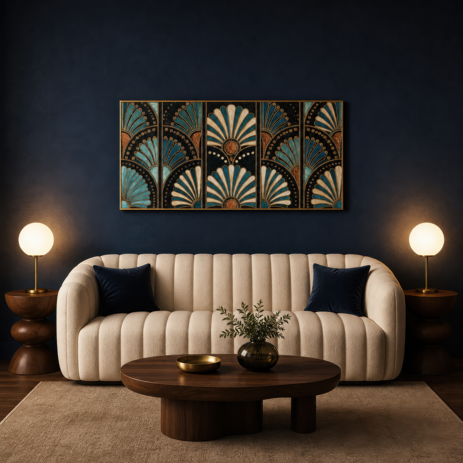 Teal Fan Pattern – Art Deco Wall Art